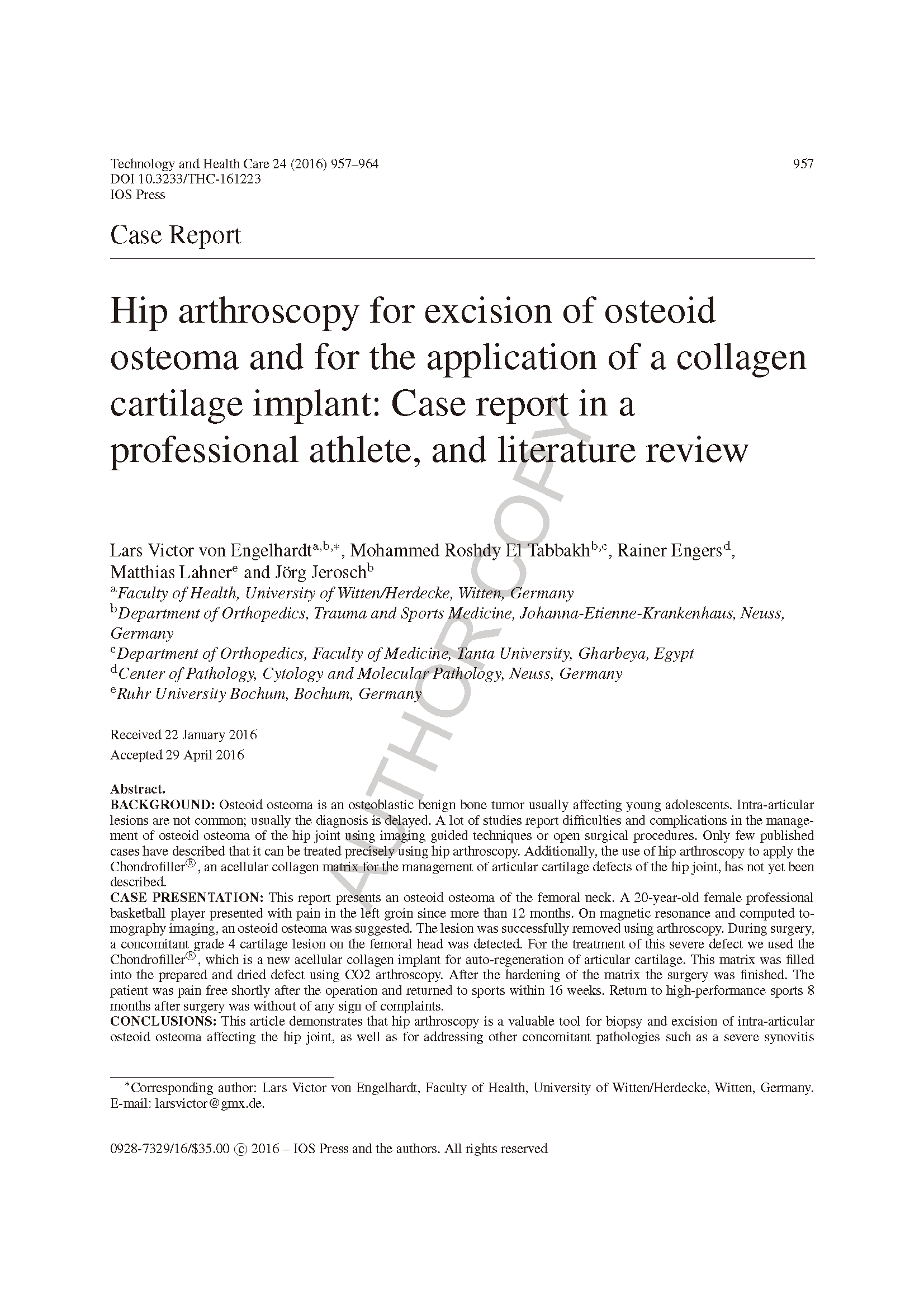Paper on osteoid osteoma and cartilage reconstruction.