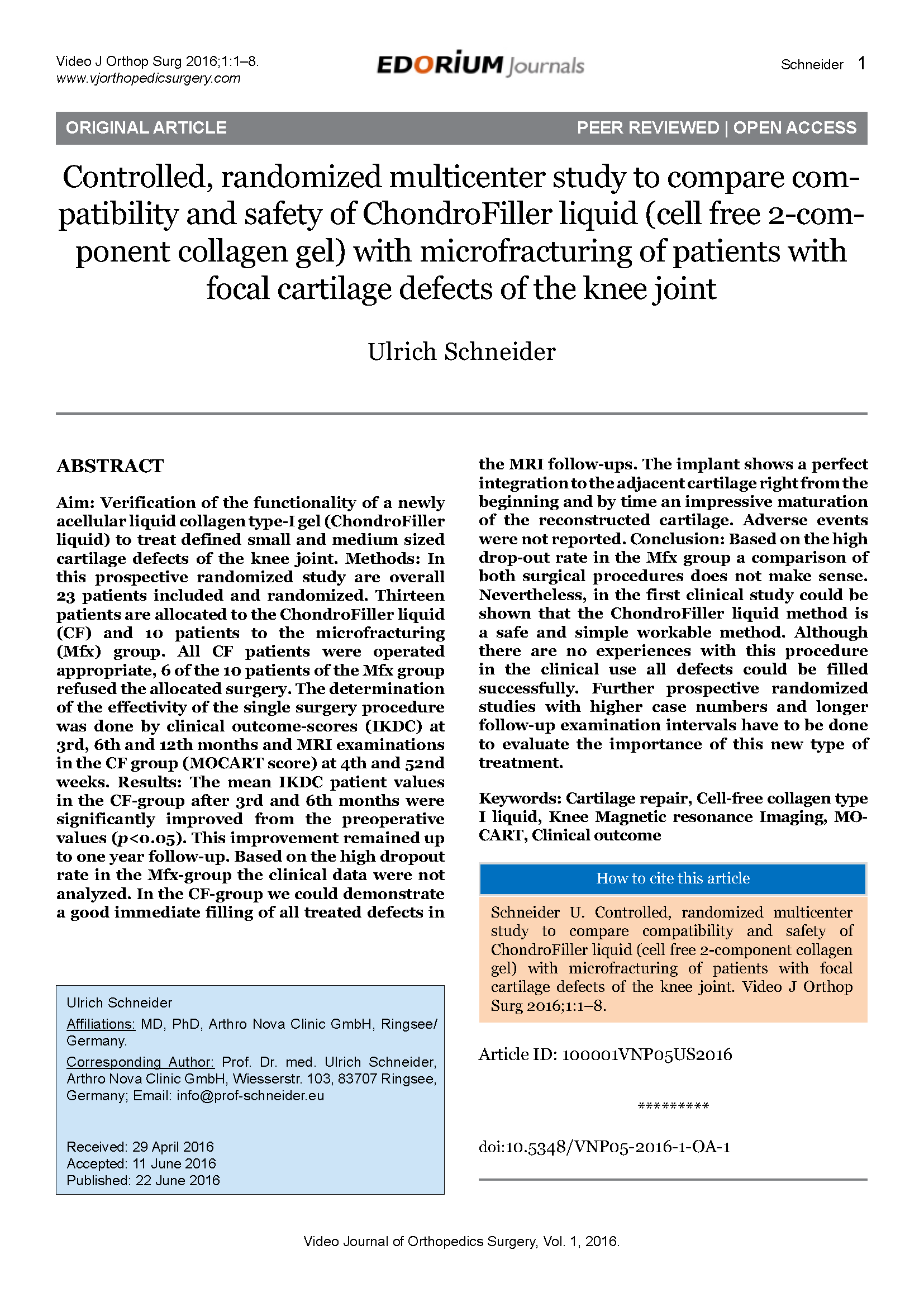 Paper on the safety profile of ChondroFiller®.